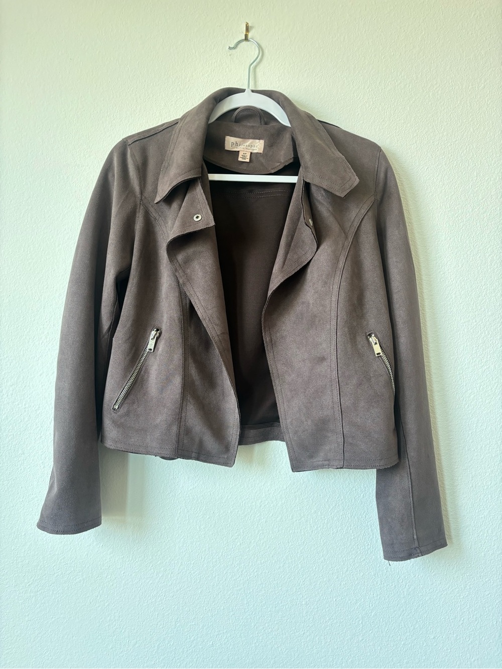 Philosophy Taupe Suede-Look Moto Jacket Size S